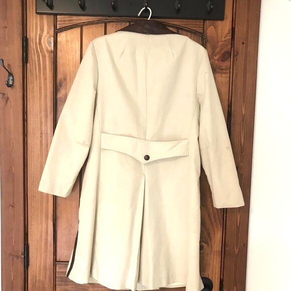 Vintage Herman Kay Cream Block Button Long Utility Trench Coat Lined O-Kay S/M - Picture 2 of 12